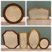 ORNATE GILT FRAMED WALL MIRROR having shaped top, 128 x 90cms and four other decorative wall mirrors