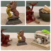 VARIOUS ITEMS comprising Lister cream separator, lion cast iron door stop, 37 x 25cms and New Home