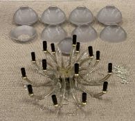 LUSTRE TYPE CHANDELIER, 31 (h) x 63cms (diam.) and parcel of opaque glass shades Provenance: private