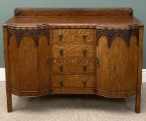 EDWARDIAN OAK SIDEBOARD with elegant, inverted break front and rail back, 101 (h) x 135 (w) x