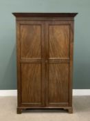 AN ANTIQUE MAHOGANY TWO DOOR WARDROBE on bracket feet, 198 (h) x 114 (w) x 58cms (d) Provenance: