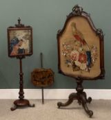 THREE FIRE SCREENS comprising Victorian mahogany peacock tapestry screen, 154cms (h), similar era