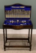 EDWARDIAN BARLEY TWIST CUTLERY TABLE with comprehensive EPNS contents, by Viners, 71 (h) x 65 (w)