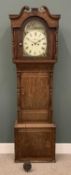 19TH CENTURY OAK LONGCASE CLOCK with painted dial and pendulum (no weights), 217 (h) x 65 (w) x