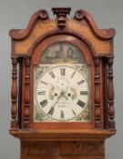 19TH CENTURY OAK & MAHOGANY LONGCASE CLOCK with painted dial, twin weights and pendulum, Owen