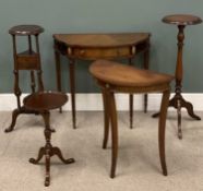 REPRODUCTION FURNITURE including two half-moon hall tables, tripod wine table, planter stand etc (5)