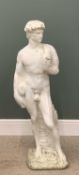 GARDEN STONEWARE, statue of naked man in classical style, 116cms (h), the base 33cms² Provenance: