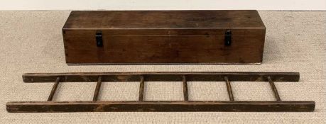 LADDER & HARDWOOD BOX with iron handles, 28 (h) x 135 (w) x 29cms (d) and small vintage wooden