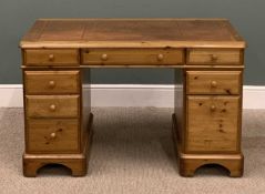 MODERN PINE TWIN PEDESTAL DESK, a good example with tooled top, 76 (h) x 123 (w) x 63cms (d)