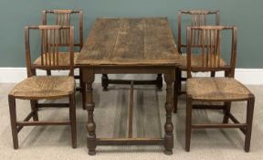 SMALL OAK REFECTORY TABLE 19th Century, with three planks to top, 72 (h) x 141 (w) x 69cms (d) and