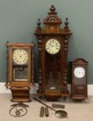 THREE WALL CLOCKS including marquetry pendulum wall clock, Vienna wall clock, 130 (h) x 50 (w) x