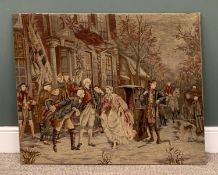 LARGE ANTIQUE TYPE TAPESTRY of street scene, 89 x 109cms Provenance: private collection Anglesey
