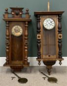 TWO VIENNA WALL CLOCKS, 113 (h) x 45 (w) x 21cms (d) the largest Provenance: private collection