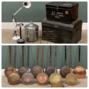 VINTAGE FURNISHING GROUP including deed box, angle-poise lamp, large quantity of copper and brass