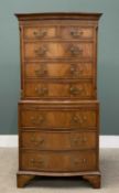 'REPRODUX' BOW FRONTED MAHOGANY CHEST ON CHEST of four over three drawers, 152 (h) x 76 (w) x