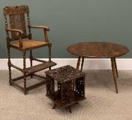 ERCOL STYLE CIRCULAR COFFEE TABLE, 47 (h) x 75cms (diam.), vintage oak child's chair with cane