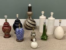 CERAMIC & POTTERY TABLE LAMPS, 60 (h) x 30cms (diam.) the largest (10) Provenance: private