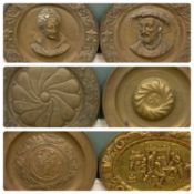 BRASS/COPPER REPOUSSÉ CHARGERS including 'Francois I 1546', 64cms (diam.), 'Diane 1546', 64cms (