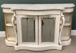 DEMI LUNE CHIFFONIER with marble top and twin mirrored doors, 99 (h) x 169 (w) x 54cms (d)