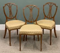 THREE FEATHERED BACK ANTIQUE CHAIRS with cross banding and inlay on tapered supports, 88 (h) x 46 (