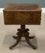 VICTORIAN WALNUT & MAHOGANY WORKTABLE with lift top and secret drawer (damage), 74 (h) x 57 (w) x
