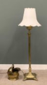ANTIQUE STANDARD LAMP, converted with brass Corinthean column, stepped square base and four claw