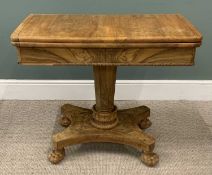 VICTORIAN WALNUT FOLD OVER GAME TABLE with baize top and on claw feet, 76 (h) x 89 (w) x 95/48cms (