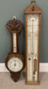 TWO BAROMETERS INCLUDING ADMIRAL FITZROY 106 (h) x 21 (w) x 6cms (d) and banjo aneroid barometer, 90