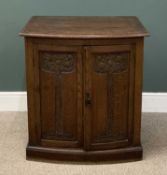 ART NOUVEAU STYLE OAK TWO DOOR CUPBOARD with interior shelves, 85 (h) x 77 (w) x 57cms (d)