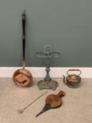VINTAGE CAST IRON STICK STAND & FIRESIDE COPPER/BRASS WARE, stick stand 56 (h) x 31 (w) x 20cms (