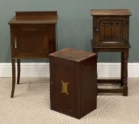 THREE SMALL CUPBOARDS including linenfold, 83 (h) x 38 (w) x 31cms (d), and two other small