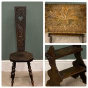 CARVED SPINNING CHAIR & A SET OF POKER-WORK METAMORPHIC LIBRARY STEPS Provenance: private collection