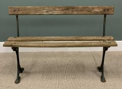 VINTAGE NARROW GARDEN BENCH with cast iron ends, 81 (h) x 121 (w) x 37cms (d) Provenance: private