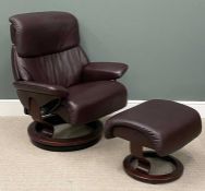 STRESSLESS SWIVEL/RECLINE ARMCHAIR & FOOTSTOOL in brown leather/effect, armchair 106 (h) x 95 (w)