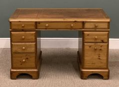 DUCAL PINE TWIN PEDESTAL DESK with tooled writing top, 76 (h) x 123 (w) x 63cms (d) Provenance: