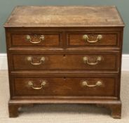SMALL GEORGIAN OAK CHEST OF 2 OVER 2 DRAWERS, with cross banding, brass drop leaf handles, and on