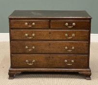 GEORGIAN OAK CHEST OF DRAWERS, on bracket feet with brass drop handles,80 (h) x 105 (w) x 52cms (