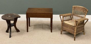 VINTAGE FURNISHING ITEMS including child's wicker chair, oak bidet with tin insert, and 'good