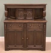 OAK BUFFET CUPBOARD with fitted cutlery drawer, 132 (h) x 122 (w) x 51cms (d) Provenance: deceased