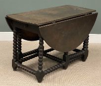 EARLY OAK DROP LEAF TABLE on bobbin supports, and with end drawers, 75 (h) x 61/143 (w) x 130cms (d)