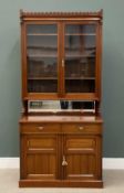 EDWARDIAN MAHOGANY DRESSER /BOOKCASE having top with two glazed doors over mirrored back, base