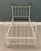 ANTIQUE METAL BED ENDS with brass and painted iron, with side rails, 141 (h) x 206 (w) x 106cms (