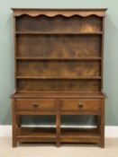 SMALL OAK WELSH DRESSER circa 1900, with three shelf rack, open base with two drawers, 184 (h) x 128
