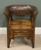DAMASCUS ARMCHAIR late 19th Century, with mother of pearl and exotic woods inlay and marquetry