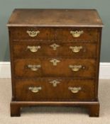FINE SMALL GEORGIAN WALNUT CHEST OF 2 OVER 3 LONG DRAWERS, with cross banding, brass drop handles,