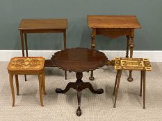 ASSORTED OCCASIONAL TABLES including music box table, sewing table, etc. (5) Provenance: private