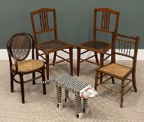 VARIOUS SEATING including small bentwood chair with cane seat, novelty striped cat stool etc