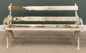 VINTAGE GARDEN BENCH, cast aluminium ends, with leaf and grape detail, painted white and with slats,
