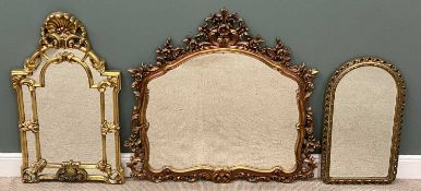 THREE MIRRORS including decorative over-mantel, 116 x 122cms, and two other smaller examples (3)
