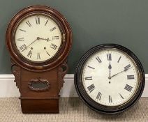 TWO WALL CLOCKS comprising chapel clock, single fusee with painted dial, and a pendulum driven